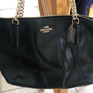Black Coach bag with gold chain details